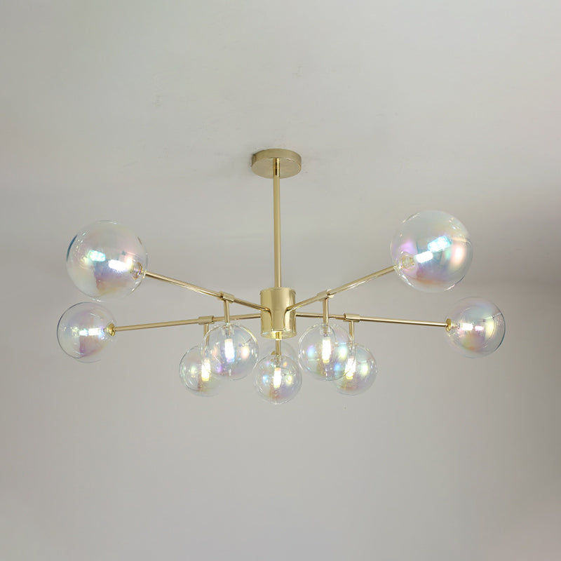 10 Heads Living Room Chandelier Lighting Modern Gold LED Pendant Lamp with Sphere Rainbow Glass Shade Clearhalo 'Ceiling Lights' 'Chandeliers' 'Glass shade' 'Glass' 'Modern Chandeliers' 'Modern' Lighting' 303562