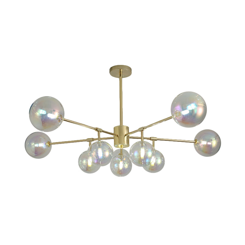 10 Heads Living Room Chandelier Lighting Modern Gold LED Pendant Lamp with Sphere Rainbow Glass Shade Clearhalo 'Ceiling Lights' 'Chandeliers' 'Glass shade' 'Glass' 'Modern Chandeliers' 'Modern' Lighting' 303563