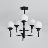 Sphere White Glass Hanging Lighting Contemporary 6 Lights Black Chandelier Lamp for Living Room Clearhalo 'Ceiling Lights' 'Chandeliers' 'Glass shade' 'Glass' 'Modern Chandeliers' 'Modern' Lighting' 303577