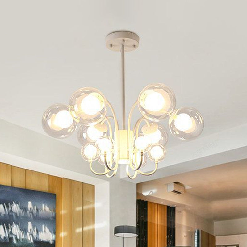 Modernist 12 Heads Chandelier Lighting White Round LED Hanging Pendant Lamp with Clear Glass Shade for Living Room Clearhalo 'Ceiling Lights' 'Chandeliers' 'Glass shade' 'Glass' 'Modern Chandeliers' 'Modern' Lighting' 303588