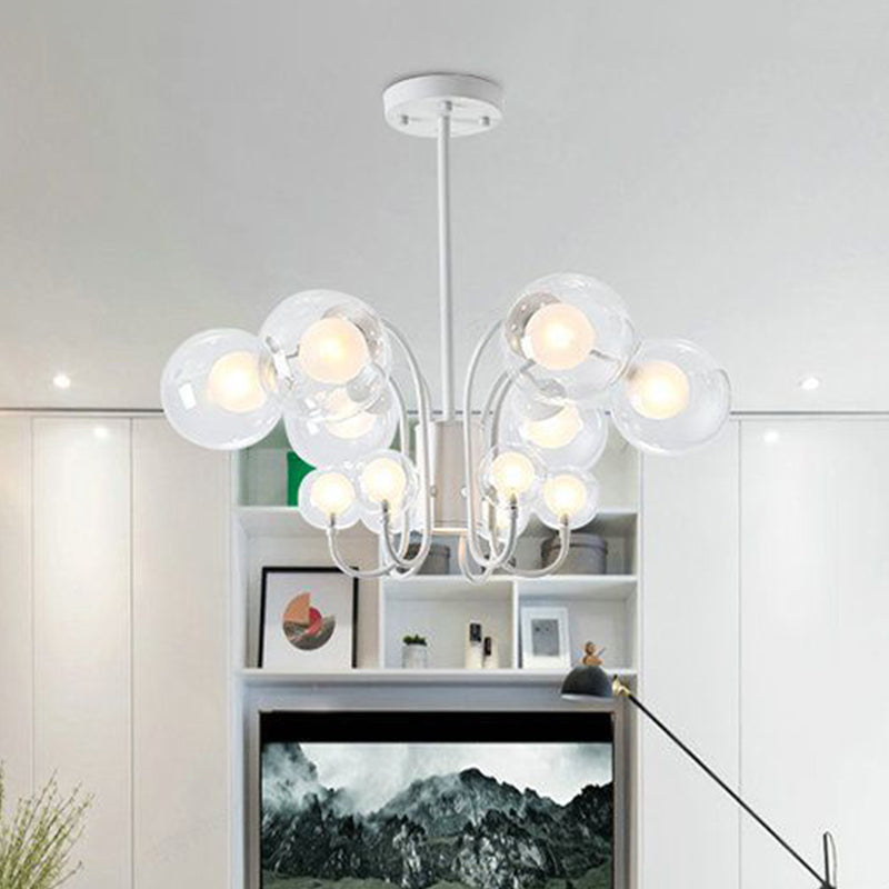 Modernist 12 Heads Chandelier Lighting White Round LED Hanging Pendant Lamp with Clear Glass Shade for Living Room Clearhalo 'Ceiling Lights' 'Chandeliers' 'Glass shade' 'Glass' 'Modern Chandeliers' 'Modern' Lighting' 303589