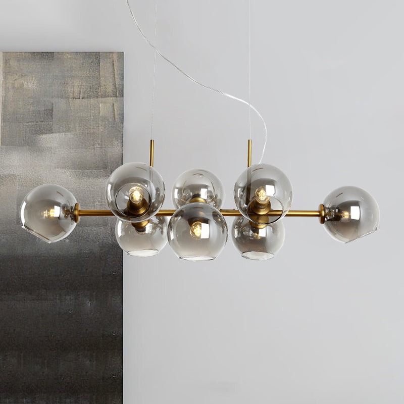 Gold/Black Round Island Lighting Contemporary 8 Heads Smoky Glass Hanging Ceiling Lamp with Linear Design Gold Clearhalo 'Ceiling Lights' 'Chandeliers' 'Glass shade' 'Glass' 'Island Lights' Lighting' 303614