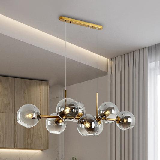 Gold/Black Round Island Lighting Contemporary 8 Heads Smoky Glass Hanging Ceiling Lamp with Linear Design Clearhalo 'Ceiling Lights' 'Chandeliers' 'Glass shade' 'Glass' 'Island Lights' Lighting' 303616