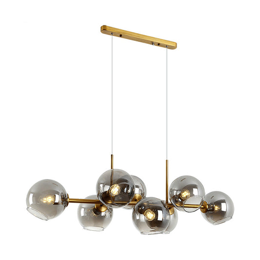 Gold/Black Round Island Lighting Contemporary 8 Heads Smoky Glass Hanging Ceiling Lamp with Linear Design Clearhalo 'Ceiling Lights' 'Chandeliers' 'Glass shade' 'Glass' 'Island Lights' Lighting' 303617