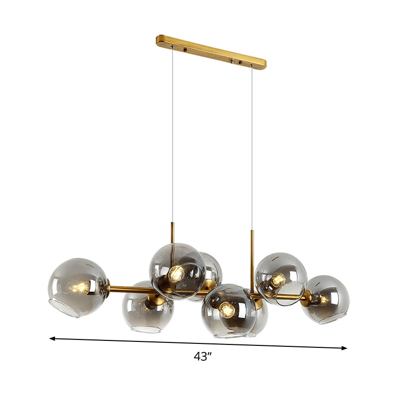 Gold/Black Round Island Lighting Contemporary 8 Heads Smoky Glass Hanging Ceiling Lamp with Linear Design Clearhalo 'Ceiling Lights' 'Chandeliers' 'Glass shade' 'Glass' 'Island Lights' Lighting' 303618