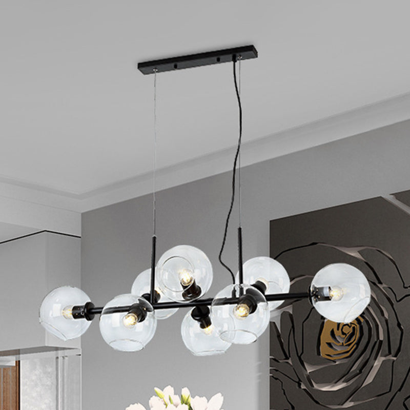 Gold/Black Round Island Lighting Contemporary 8 Heads Smoky Glass Hanging Ceiling Lamp with Linear Design Black Clearhalo 'Ceiling Lights' 'Chandeliers' 'Glass shade' 'Glass' 'Island Lights' Lighting' 303619