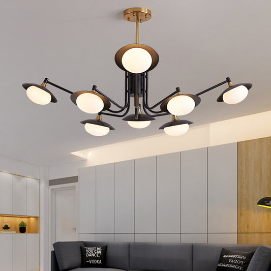 Oval LED Chandelier Pendant Lighting Modern White Frosted Glass 8 Lights Black and Gold Hanging Lamp Kit Black-Gold Clearhalo 'Ceiling Lights' 'Chandeliers' 'Modern Chandeliers' 'Modern' Lighting' 303621