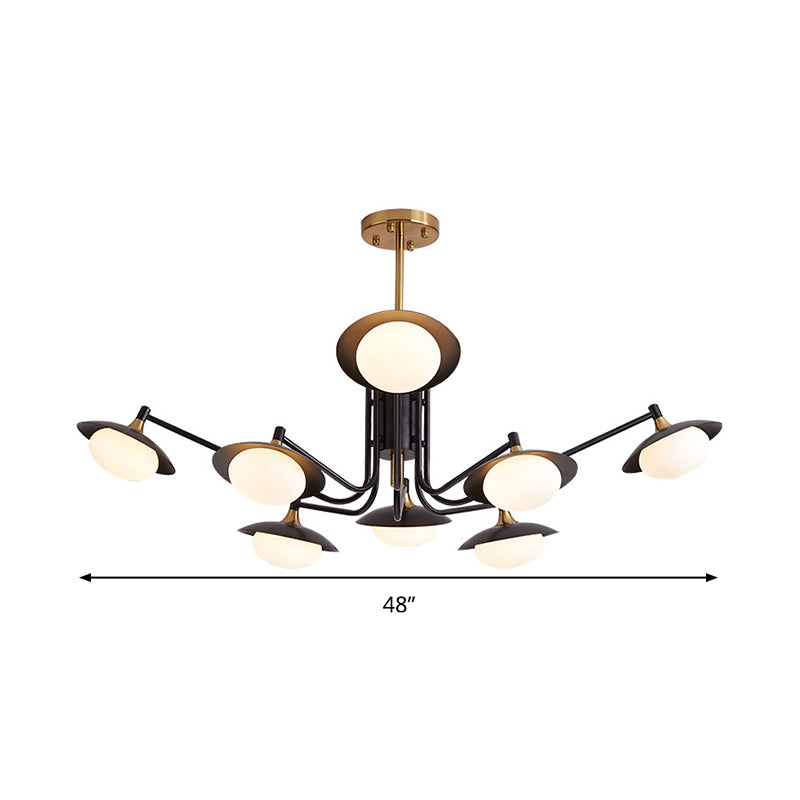 Oval LED Chandelier Pendant Lighting Modern White Frosted Glass 8 Lights Black and Gold Hanging Lamp Kit Clearhalo 'Ceiling Lights' 'Chandeliers' 'Modern Chandeliers' 'Modern' Lighting' 303625