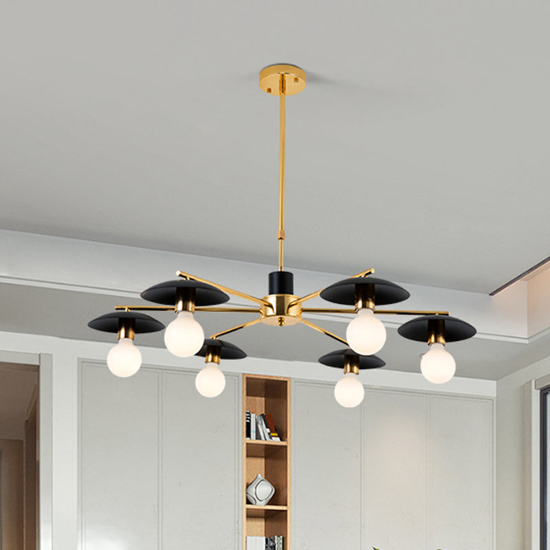 Metal Radial Hanging Chandelier Modernist 6/8 Heads Black and Gold Finish Ceiling Pendant Lamp for Living Room 6 Black-Gold Clearhalo 'Ceiling Lights' 'Chandeliers' 'Modern Chandeliers' 'Modern' Lighting' 303631