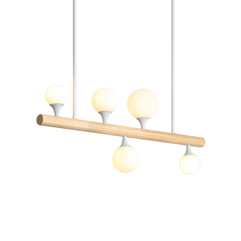 Asian Style Linear Wood Hanging Lighting 5/7 Bulbs LED Island Lamp in Beige for Dining Room Clearhalo 'Ceiling Lights' 'Island Lights' Lighting' 303637