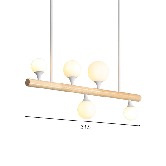 Asian Style Linear Wood Hanging Lighting 5/7 Bulbs LED Island Lamp in Beige for Dining Room Clearhalo 'Ceiling Lights' 'Island Lights' Lighting' 303638