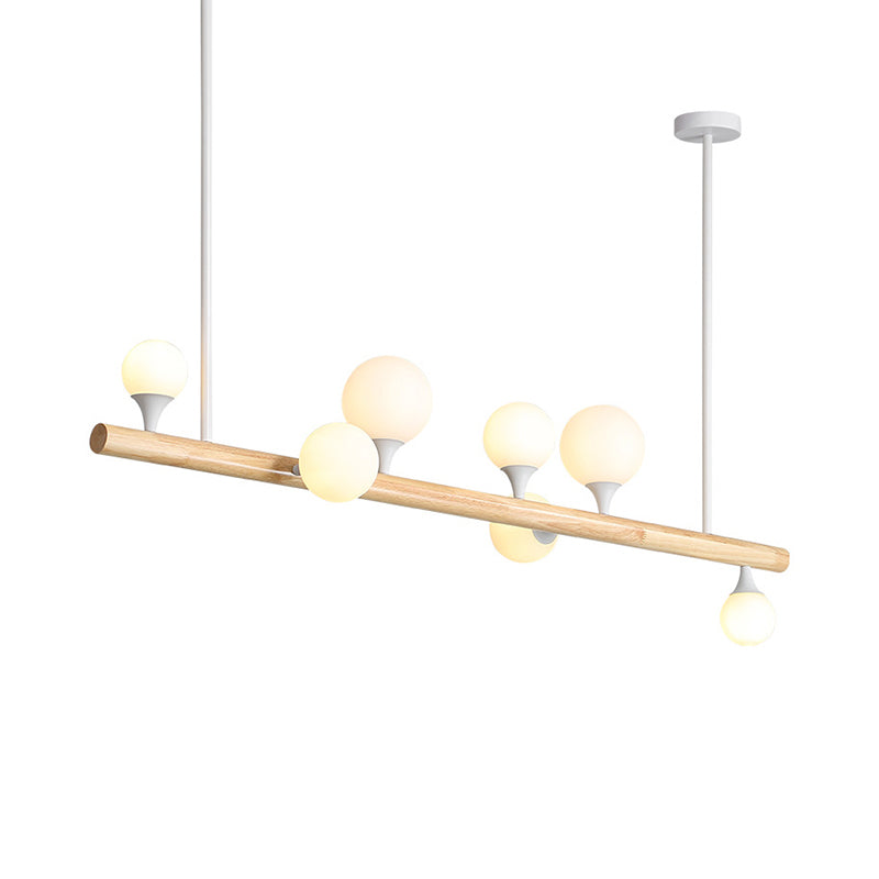 Asian Style Linear Wood Hanging Lighting 5/7 Bulbs LED Island Lamp in Beige for Dining Room Clearhalo 'Ceiling Lights' 'Island Lights' Lighting' 303641