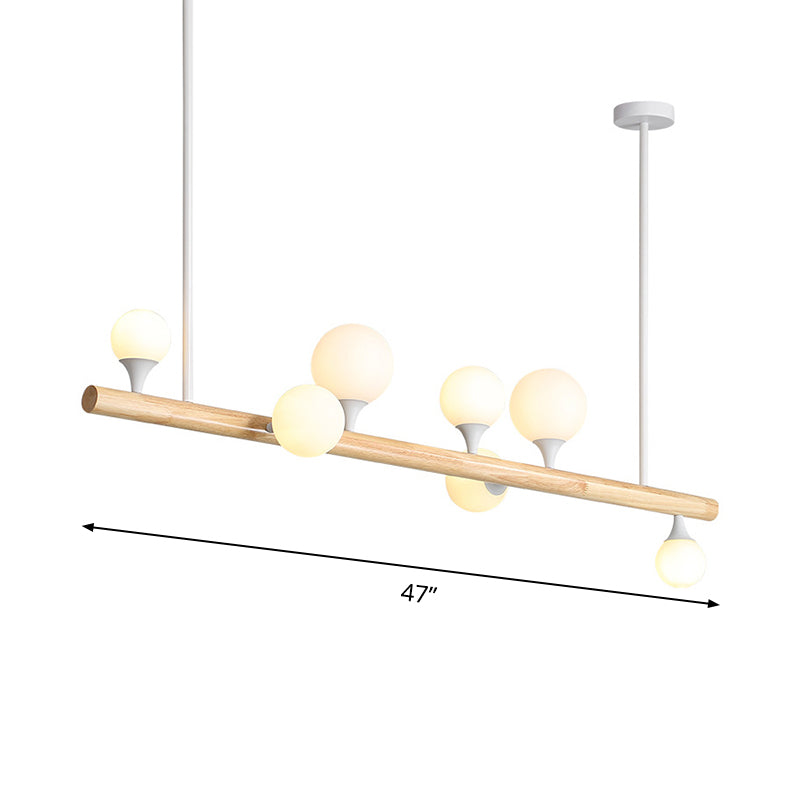 Asian Style Linear Wood Hanging Lighting 5/7 Bulbs LED Island Lamp in Beige for Dining Room Clearhalo 'Ceiling Lights' 'Island Lights' Lighting' 303642