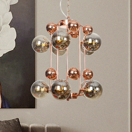 Modernist Globe Hanging Chandelier Smoke Gray Glass 10 Bulbs Living Room Pendant Light Fixture Smoke Gray Clearhalo 'Ceiling Lights' 'Chandeliers' 'Glass shade' 'Glass' 'Modern Chandeliers' 'Modern' Lighting' 303652