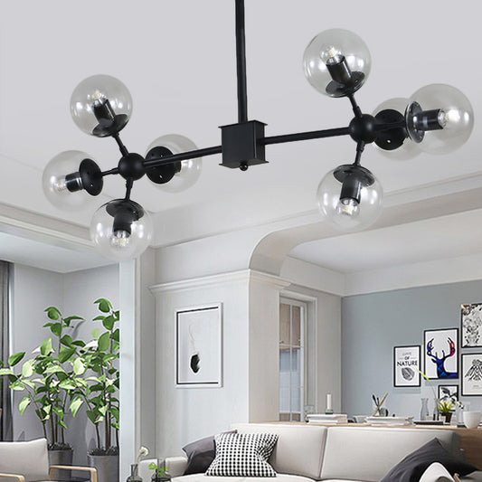 Modern 8/12 Heads Ceiling Chandelier Black Sphere Hanging Light Fixture with Clear Glass Shade Clearhalo 'Ceiling Lights' 'Chandeliers' 'Close To Ceiling Lights' 'Glass shade' 'Glass' 'Modern Chandeliers' 'Modern' Lighting' 303657