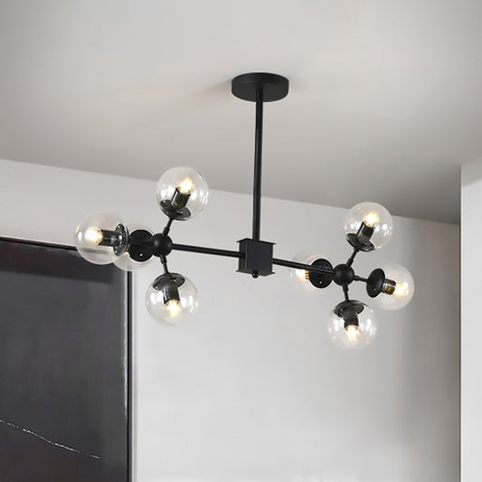 Modern 8/12 Heads Ceiling Chandelier Black Sphere Hanging Light Fixture with Clear Glass Shade 8 Black Clearhalo 'Ceiling Lights' 'Chandeliers' 'Close To Ceiling Lights' 'Glass shade' 'Glass' 'Modern Chandeliers' 'Modern' Lighting' 303658