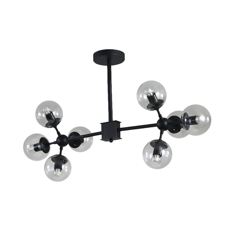 Modern 8/12 Heads Ceiling Chandelier Black Sphere Hanging Light Fixture with Clear Glass Shade Clearhalo 'Ceiling Lights' 'Chandeliers' 'Close To Ceiling Lights' 'Glass shade' 'Glass' 'Modern Chandeliers' 'Modern' Lighting' 303660