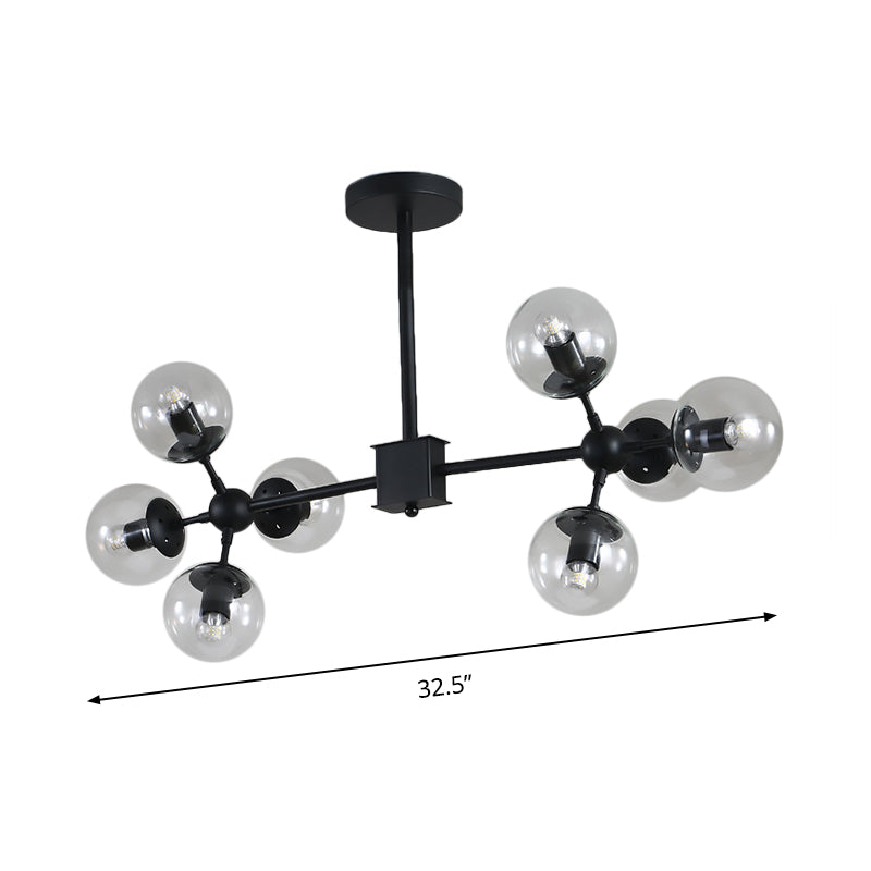 Modern 8/12 Heads Ceiling Chandelier Black Sphere Hanging Light Fixture with Clear Glass Shade Clearhalo 'Ceiling Lights' 'Chandeliers' 'Close To Ceiling Lights' 'Glass shade' 'Glass' 'Modern Chandeliers' 'Modern' Lighting' 303661