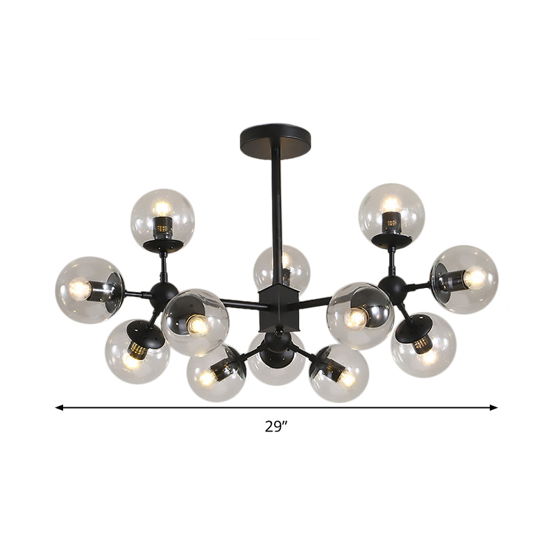 Modern 8/12 Heads Ceiling Chandelier Black Sphere Hanging Light Fixture with Clear Glass Shade Clearhalo 'Ceiling Lights' 'Chandeliers' 'Close To Ceiling Lights' 'Glass shade' 'Glass' 'Modern Chandeliers' 'Modern' Lighting' 303664