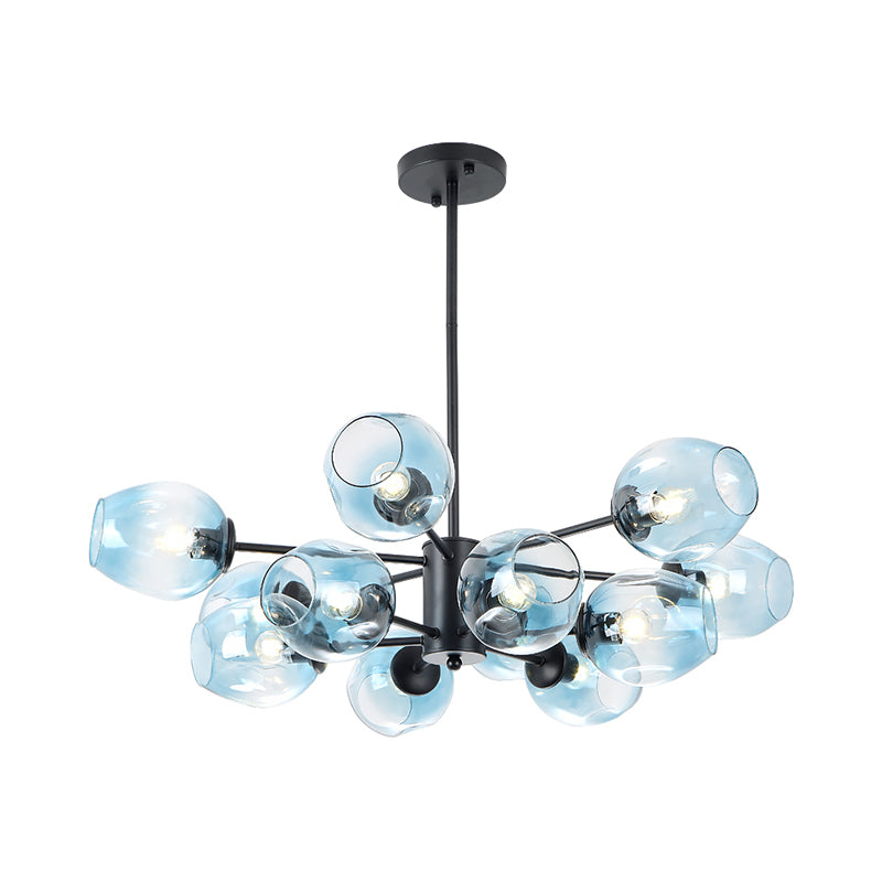 Cup Pendant Chandelier Contemporary Blue Glass 12 Heads Living Room Hanging Ceiling Light Clearhalo 'Ceiling Lights' 'Chandeliers' 'Glass shade' 'Glass' 'Modern Chandeliers' 'Modern' Lighting' 303676