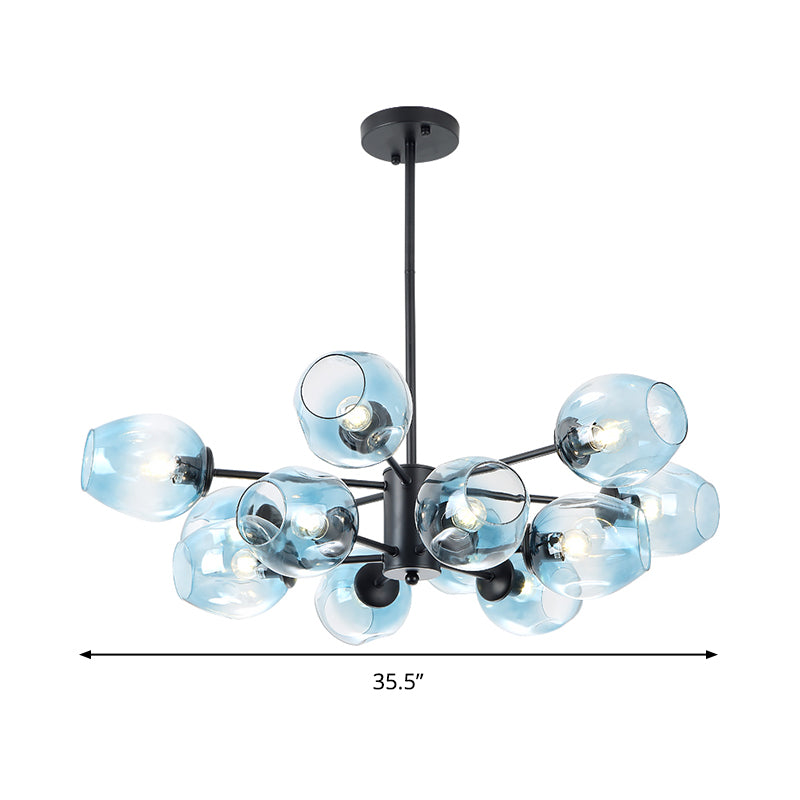 Cup Pendant Chandelier Contemporary Blue Glass 12 Heads Living Room Hanging Ceiling Light Clearhalo 'Ceiling Lights' 'Chandeliers' 'Glass shade' 'Glass' 'Modern Chandeliers' 'Modern' Lighting' 303677