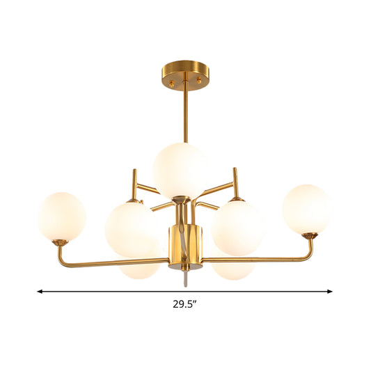 8 Bulbs Spherical Chandelier Lighting Modernism Milk Glass Pendant Light Fixture in Gold Clearhalo 'Ceiling Lights' 'Chandeliers' 'Glass shade' 'Glass' 'Modern Chandeliers' 'Modern' Lighting' 303683