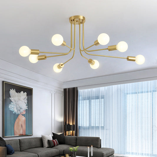 Metal Starburst Semi Flush Mount Contemporary 7 Bulbs Ceiling Light Fixture in Brass Clearhalo 'Ceiling Lights' 'Close To Ceiling Lights' 'Close to ceiling' 'Semi-flushmount' Lighting' 303691