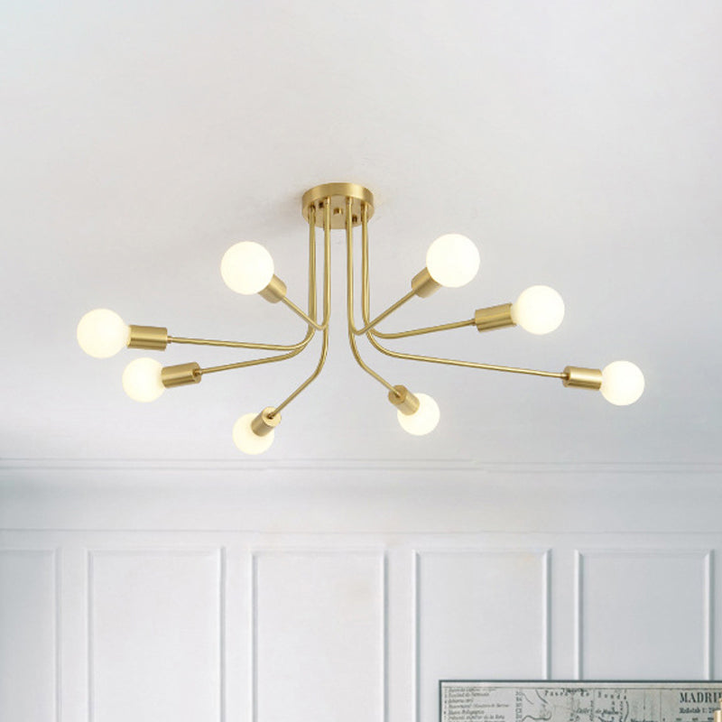 Metal Starburst Semi Flush Mount Contemporary 7 Bulbs Ceiling Light Fixture in Brass Brass Clearhalo 'Ceiling Lights' 'Close To Ceiling Lights' 'Close to ceiling' 'Semi-flushmount' Lighting' 303692