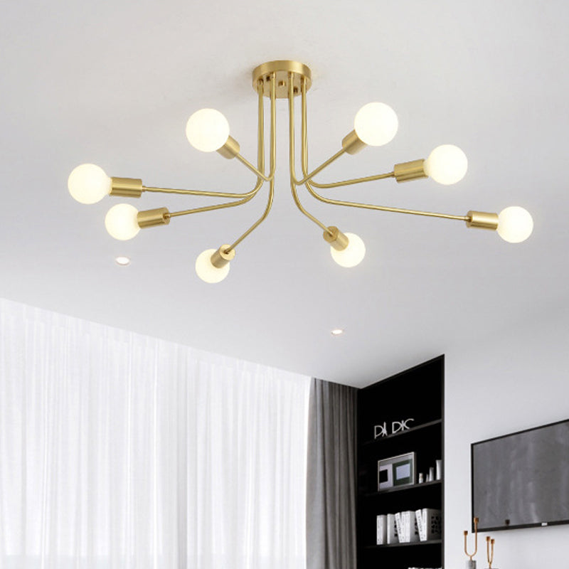 Metal Starburst Semi Flush Mount Contemporary 7 Bulbs Ceiling Light Fixture in Brass Clearhalo 'Ceiling Lights' 'Close To Ceiling Lights' 'Close to ceiling' 'Semi-flushmount' Lighting' 303693