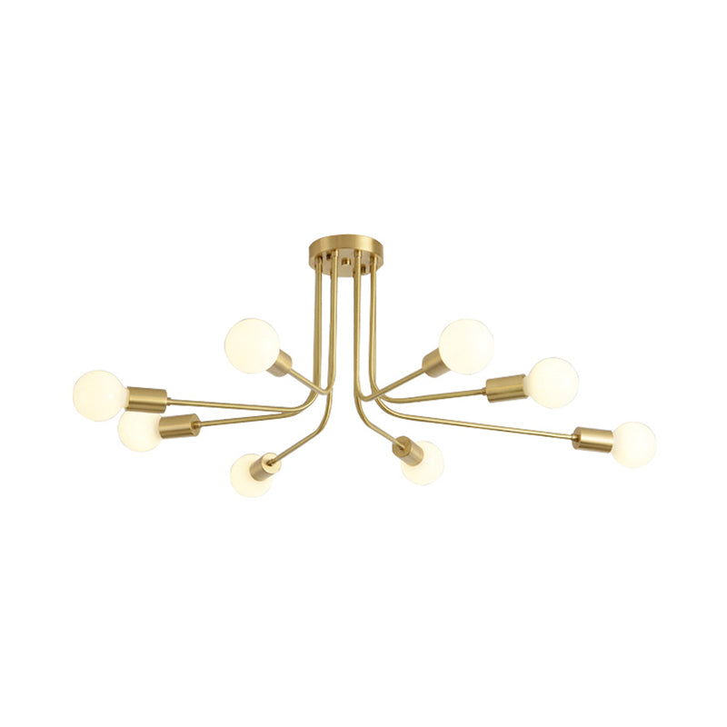 Metal Starburst Semi Flush Mount Contemporary 7 Bulbs Ceiling Light Fixture in Brass Clearhalo 'Ceiling Lights' 'Close To Ceiling Lights' 'Close to ceiling' 'Semi-flushmount' Lighting' 303694