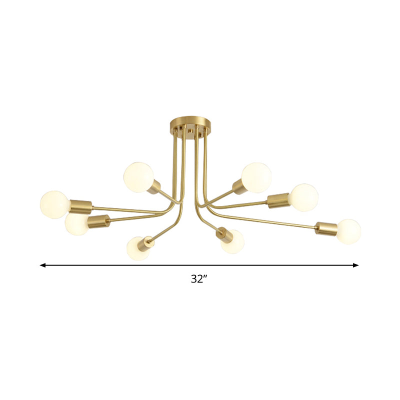 Metal Starburst Semi Flush Mount Contemporary 7 Bulbs Ceiling Light Fixture in Brass Clearhalo 'Ceiling Lights' 'Close To Ceiling Lights' 'Close to ceiling' 'Semi-flushmount' Lighting' 303695