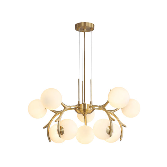 Round Hanging Chandelier Modern Opal Frosted Glass 10 Heads Pendant Lighting Fixture in Gold Clearhalo 'Ceiling Lights' 'Chandeliers' 'Close To Ceiling Lights' 'Glass shade' 'Glass' 'Modern Chandeliers' 'Modern' Lighting' 303700