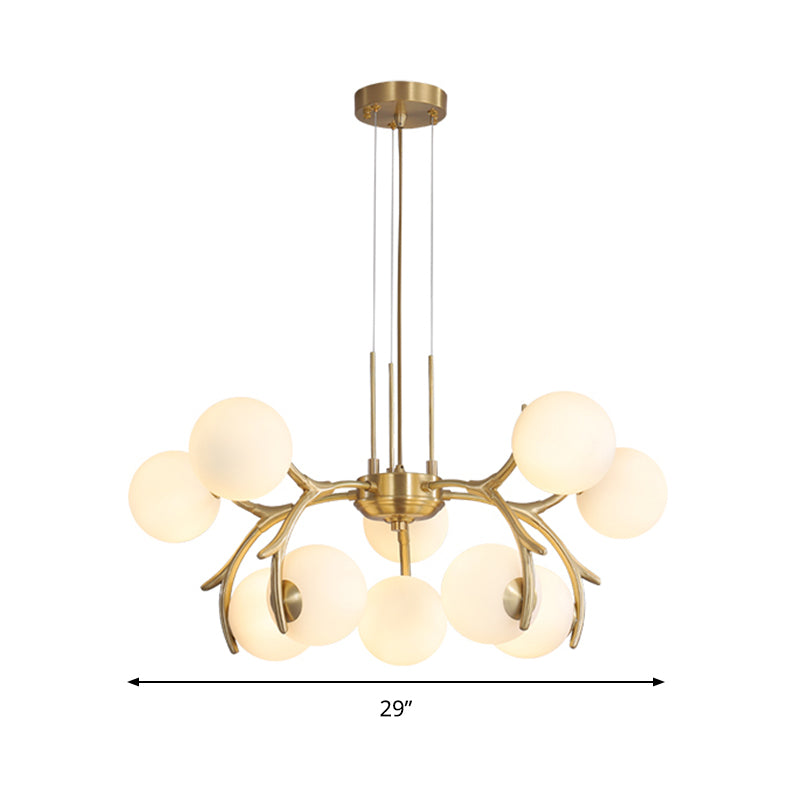 Round Hanging Chandelier Modern Opal Frosted Glass 10 Heads Pendant Lighting Fixture in Gold Clearhalo 'Ceiling Lights' 'Chandeliers' 'Close To Ceiling Lights' 'Glass shade' 'Glass' 'Modern Chandeliers' 'Modern' Lighting' 303701