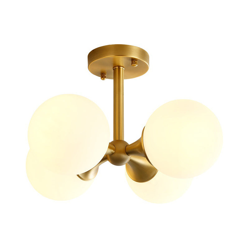 Gold Ball Semi Flush Light Contemporary 4 Heads Milky Glass Close to Ceiling Lamp Clearhalo 'Ceiling Lights' 'Chandeliers' 'Close To Ceiling Lights' 'Close to ceiling' 'Glass shade' 'Glass' 'Semi-flushmount' Lighting' 303706