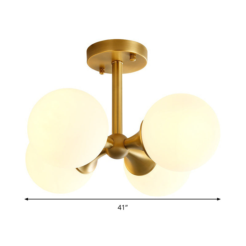 Gold Ball Semi Flush Light Contemporary 4 Heads Milky Glass Close to Ceiling Lamp Clearhalo 'Ceiling Lights' 'Chandeliers' 'Close To Ceiling Lights' 'Close to ceiling' 'Glass shade' 'Glass' 'Semi-flushmount' Lighting' 303707