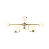 Global Semi Flush Mount Modernism White Glass 6 Bulbs Gold Ceiling Mounted Fixture Clearhalo 'Ceiling Lights' 'Chandeliers' 'Close To Ceiling Lights' 'Close to ceiling' 'Glass shade' 'Glass' 'Semi-flushmount' Lighting' 303712