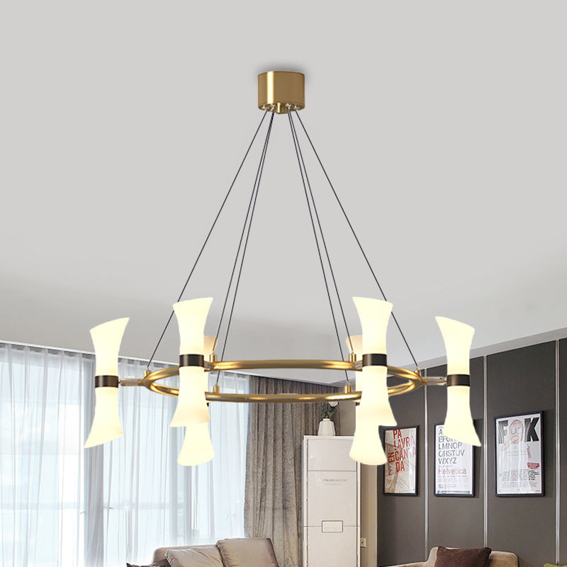 Modern 6 Heads Hanging Chandelier Gold Flared Ceiling Suspension Lamp with Frosted Glass Shade Clearhalo 'Ceiling Lights' 'Chandeliers' 'Glass shade' 'Glass' 'Modern Chandeliers' 'Modern' Lighting' 303715