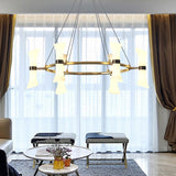 Modern 6 Heads Hanging Chandelier Gold Flared Ceiling Suspension Lamp with Frosted Glass Shade Clearhalo 'Ceiling Lights' 'Chandeliers' 'Glass shade' 'Glass' 'Modern Chandeliers' 'Modern' Lighting' 303717