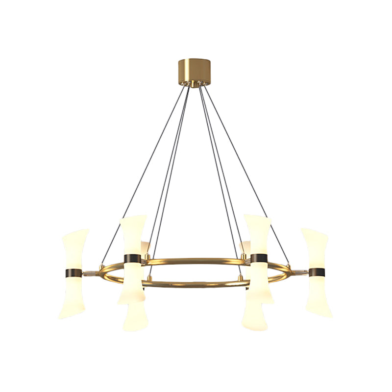 Modern 6 Heads Hanging Chandelier Gold Flared Ceiling Suspension Lamp with Frosted Glass Shade Clearhalo 'Ceiling Lights' 'Chandeliers' 'Glass shade' 'Glass' 'Modern Chandeliers' 'Modern' Lighting' 303718