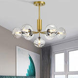 7 Heads Bedroom Ceiling Chandelier Modernist Gold Hanging Light Fixture with Orb Clear Glass Shade Clearhalo 'Ceiling Lights' 'Chandeliers' 'Glass shade' 'Glass' 'Modern Chandeliers' 'Modern' Lighting' 303721