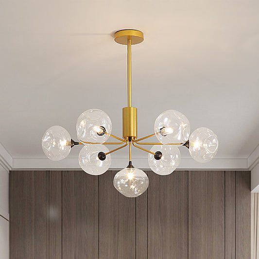 7 Heads Bedroom Ceiling Chandelier Modernist Gold Hanging Light Fixture with Orb Clear Glass Shade Gold Clearhalo 'Ceiling Lights' 'Chandeliers' 'Glass shade' 'Glass' 'Modern Chandeliers' 'Modern' Lighting' 303722