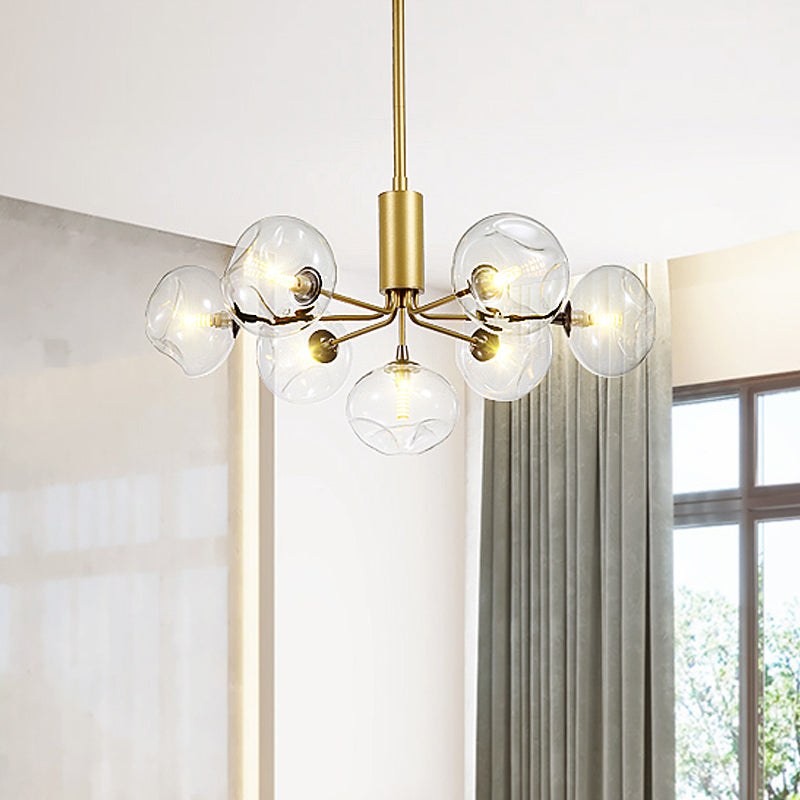 7 Heads Bedroom Ceiling Chandelier Modernist Gold Hanging Light Fixture with Orb Clear Glass Shade Clearhalo 'Ceiling Lights' 'Chandeliers' 'Glass shade' 'Glass' 'Modern Chandeliers' 'Modern' Lighting' 303723