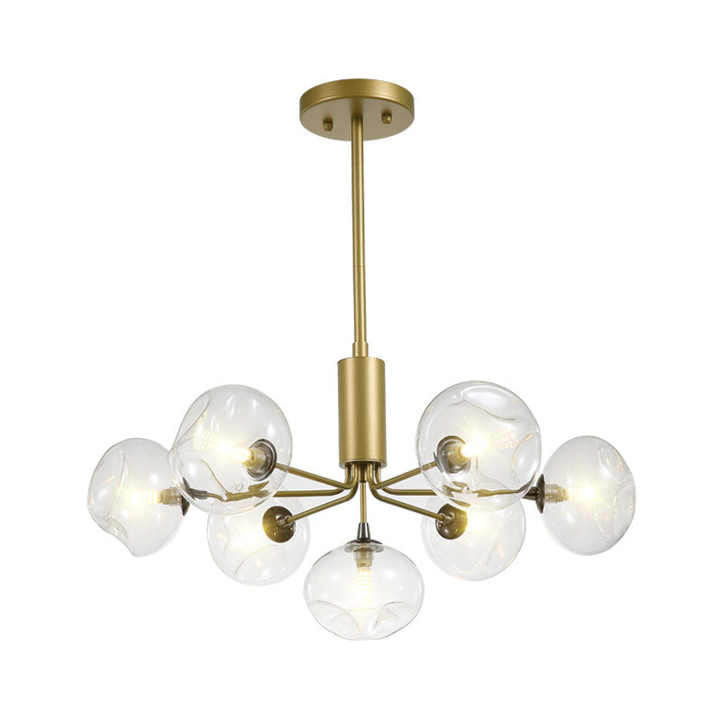 7 Heads Bedroom Ceiling Chandelier Modernist Gold Hanging Light Fixture with Orb Clear Glass Shade Clearhalo 'Ceiling Lights' 'Chandeliers' 'Glass shade' 'Glass' 'Modern Chandeliers' 'Modern' Lighting' 303724