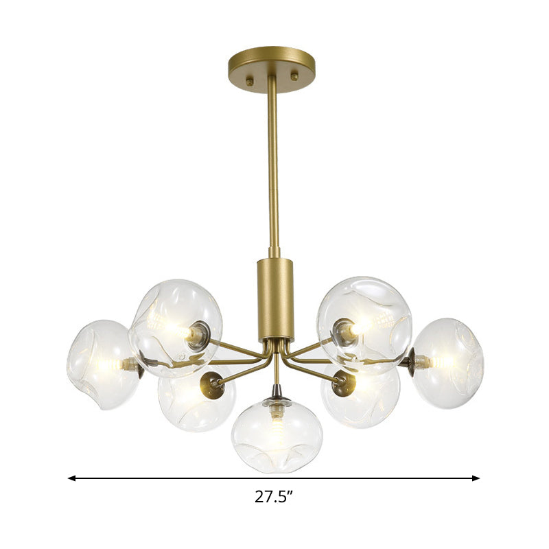 7 Heads Bedroom Ceiling Chandelier Modernist Gold Hanging Light Fixture with Orb Clear Glass Shade Clearhalo 'Ceiling Lights' 'Chandeliers' 'Glass shade' 'Glass' 'Modern Chandeliers' 'Modern' Lighting' 303725