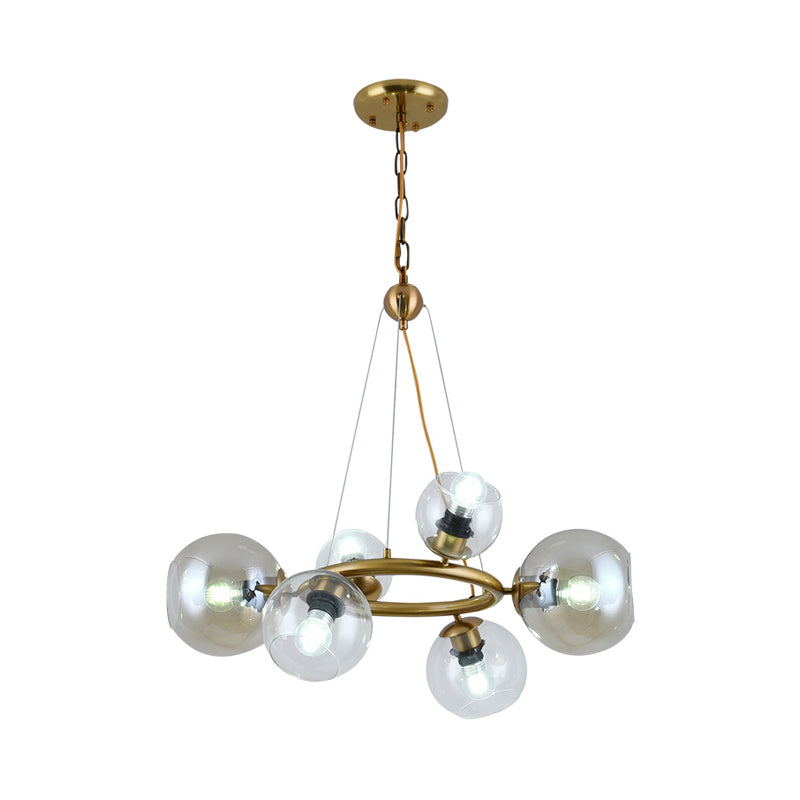 Gold Spherical Pendant Chandelier Contemporary 6/9 Heads Clear Glass Ceiling Hanging Light Clearhalo 'Ceiling Lights' 'Chandeliers' 'Close To Ceiling Lights' 'Glass shade' 'Glass' 'Modern Chandeliers' 'Modern' Lighting' 303730