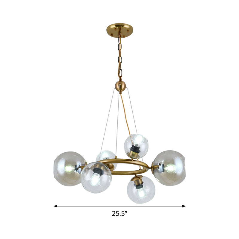 Gold Spherical Pendant Chandelier Contemporary 6/9 Heads Clear Glass Ceiling Hanging Light Clearhalo 'Ceiling Lights' 'Chandeliers' 'Close To Ceiling Lights' 'Glass shade' 'Glass' 'Modern Chandeliers' 'Modern' Lighting' 303731