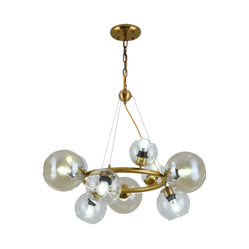 Gold Spherical Pendant Chandelier Contemporary 6/9 Heads Clear Glass Ceiling Hanging Light Clearhalo 'Ceiling Lights' 'Chandeliers' 'Close To Ceiling Lights' 'Glass shade' 'Glass' 'Modern Chandeliers' 'Modern' Lighting' 303733