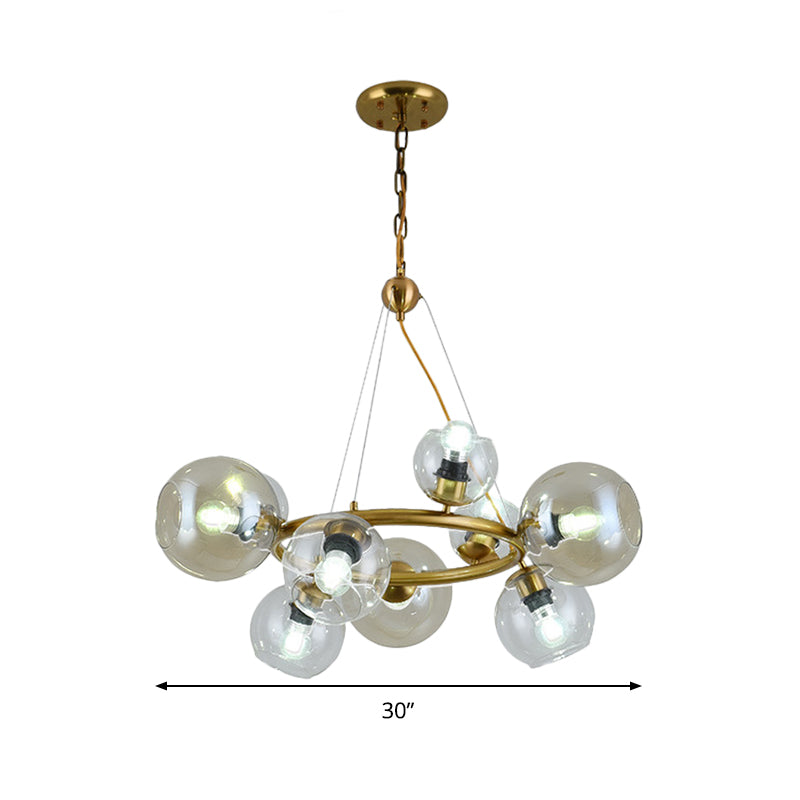 Gold Spherical Pendant Chandelier Contemporary 6/9 Heads Clear Glass Ceiling Hanging Light Clearhalo 'Ceiling Lights' 'Chandeliers' 'Close To Ceiling Lights' 'Glass shade' 'Glass' 'Modern Chandeliers' 'Modern' Lighting' 303734