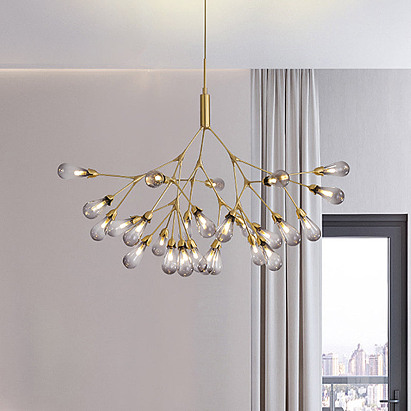 Contemporary Teardrop Chandelier Lamp Smoke Gray Glass 27 Heads Living Room Ceiling Pendant Light Smoke Gray Clearhalo 'Ceiling Lights' 'Chandeliers' 'Glass shade' 'Glass' 'Modern Chandeliers' 'Modern' Lighting' 303772