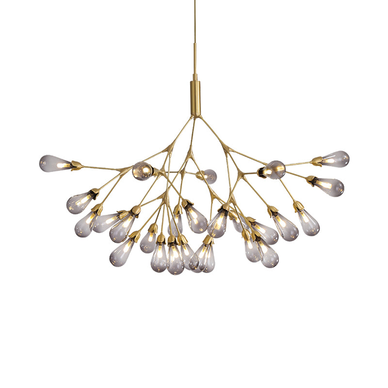 Contemporary Teardrop Chandelier Lamp Smoke Gray Glass 27 Heads Living Room Ceiling Pendant Light Clearhalo 'Ceiling Lights' 'Chandeliers' 'Glass shade' 'Glass' 'Modern Chandeliers' 'Modern' Lighting' 303774